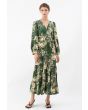 Floral Land Wrap Ruffle Maxi Dress in Green