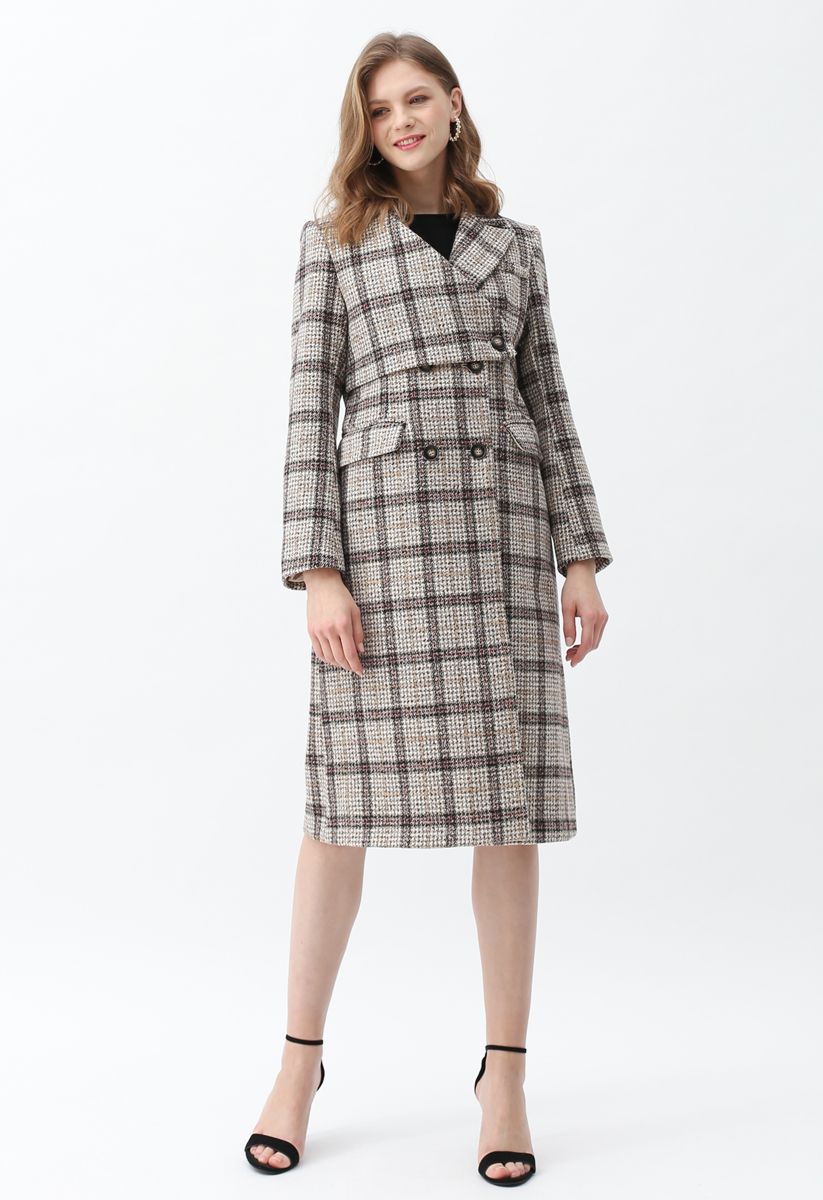 Plaid Double-Breasted Longline Coat 
