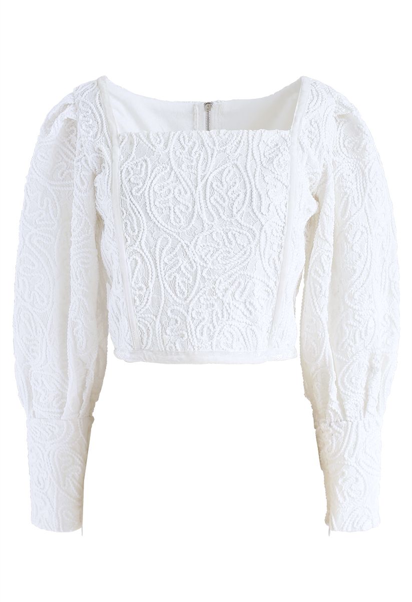 Diva Full Lace Square Neck Crop Top in White