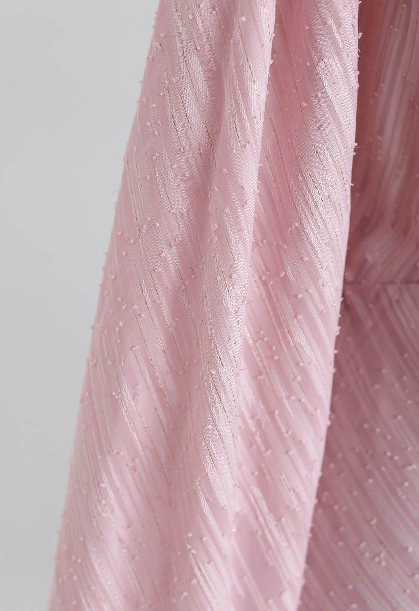 Slanted Lines Puff Sleeves Midi Dress in Pink