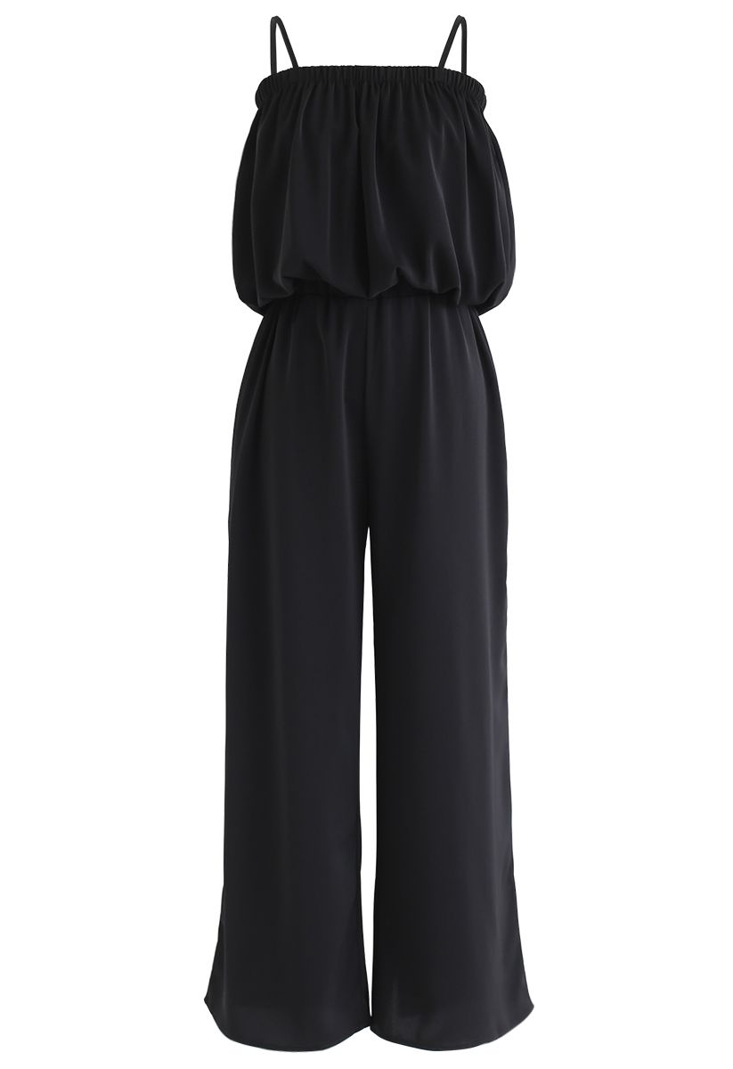 Tube Crop Cami Top and Wide Leg Pants Set in Black