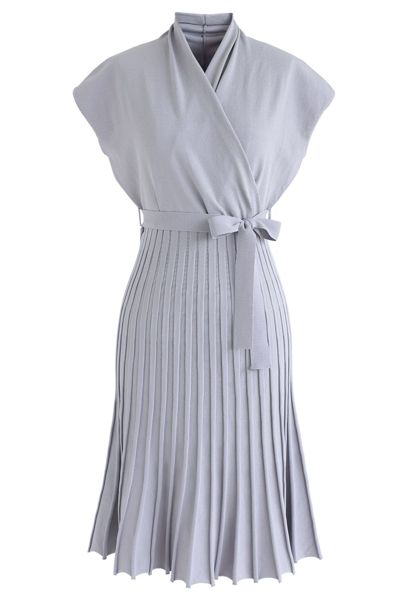 Pleated Sleeveless Wrapped Knit Dress in Lavender