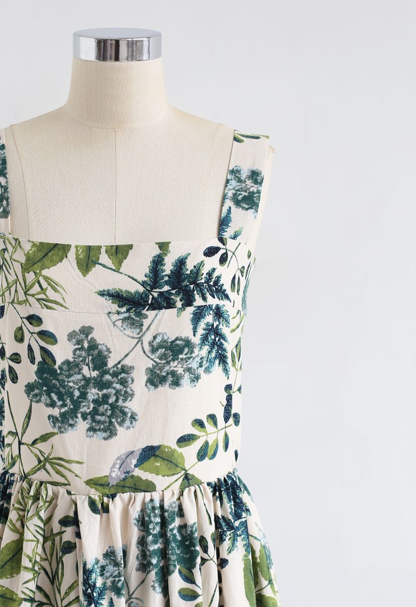 Natural Leaves Printed Linen-Blend Dress
