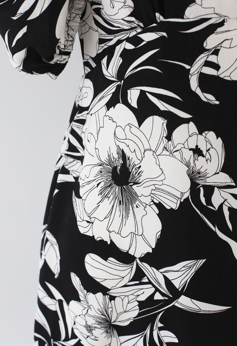Retro Blossom Hi-Lo Dress in Black