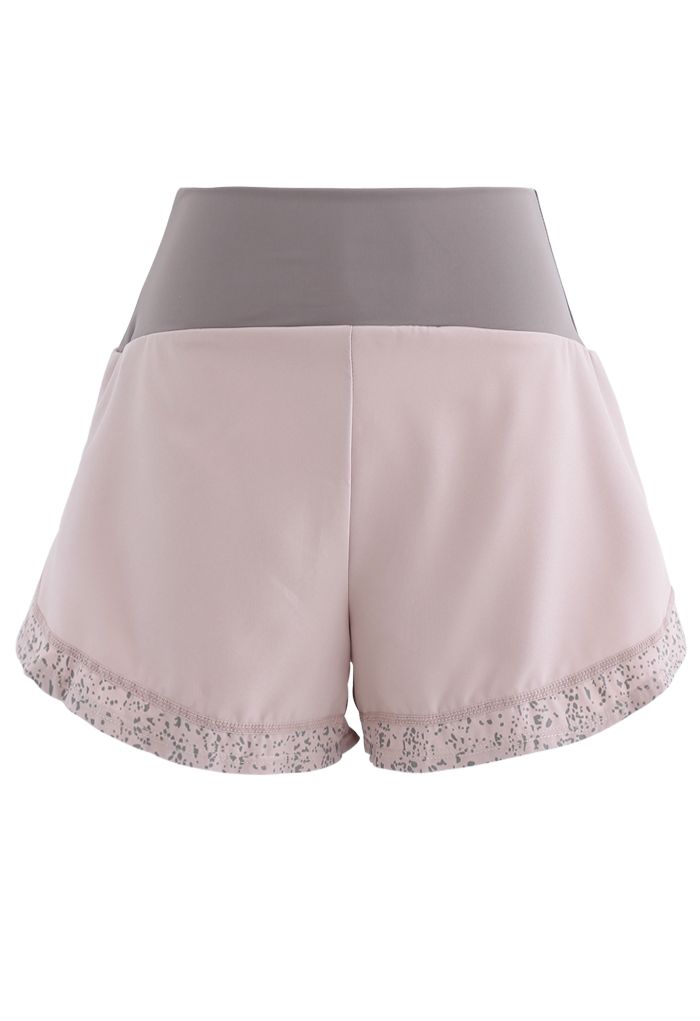 Contrast Color Spot Trim Luminous Sports Shorts in Light Pink