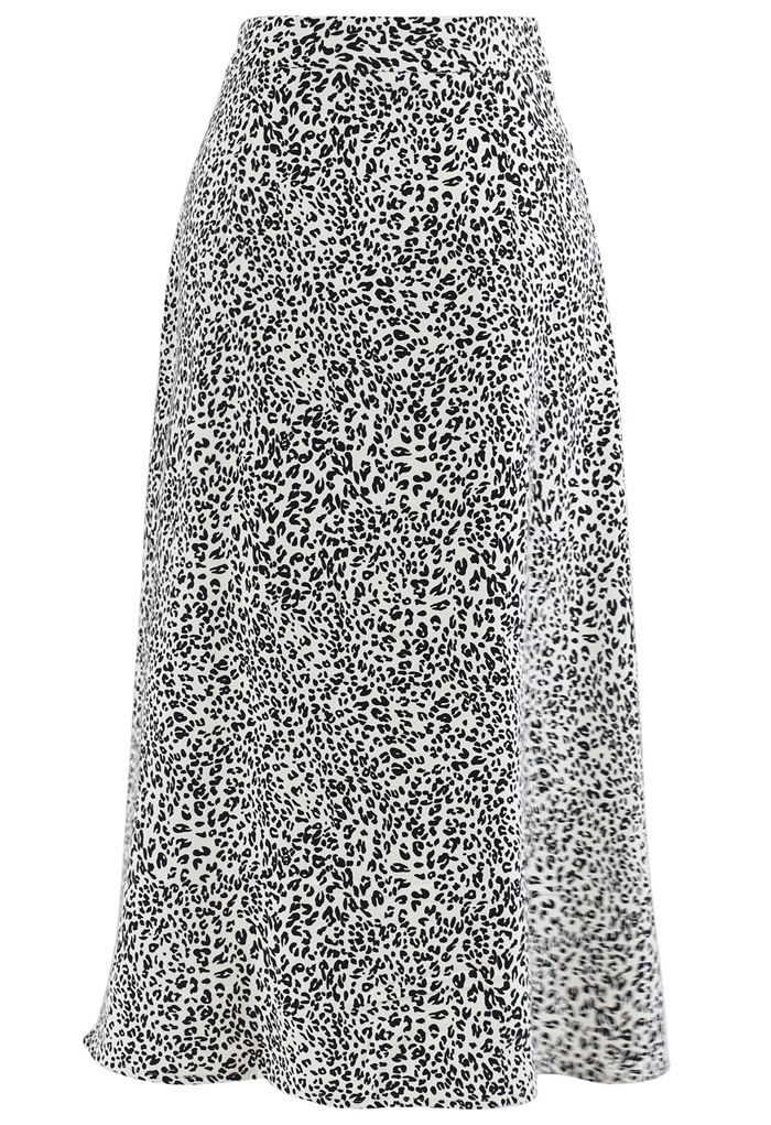 Animal Print Side Ruched Midi Skirt in Ivory