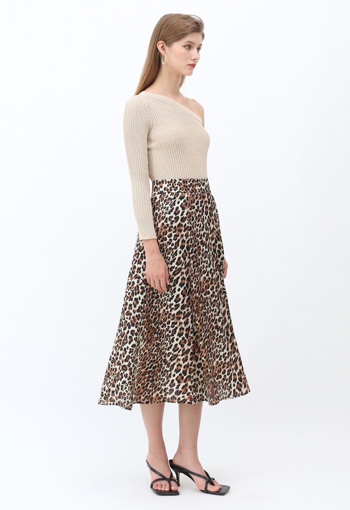 Cheetah Print A-Line Midi Skirt
