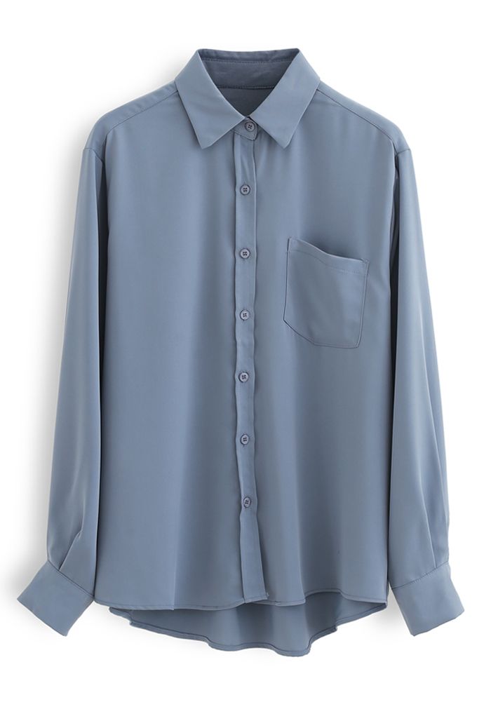 Basic Softness Hi-Lo Shirt in Dusty Blue