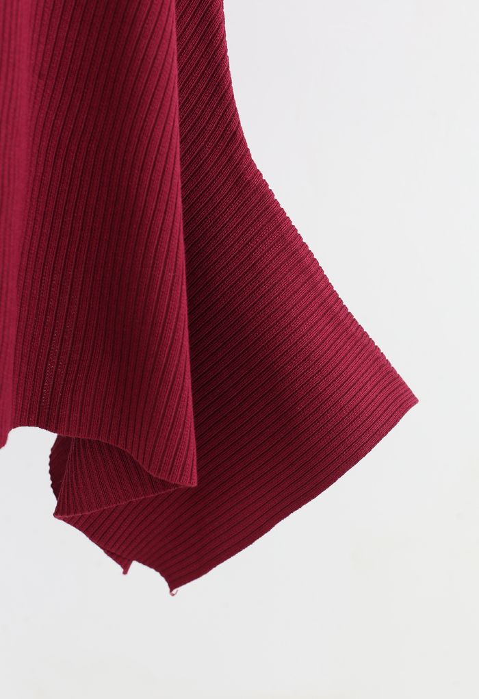 Asymmetric Hem Ribbed Knit Cami Dress in Red