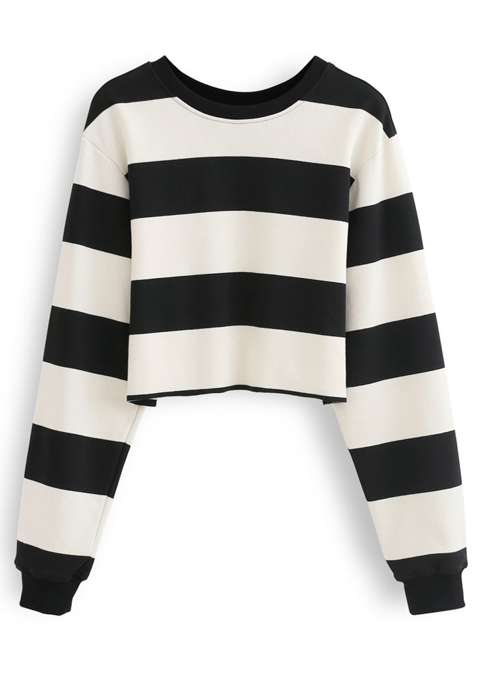 Black and White Stripes Cropped Sweatshirt