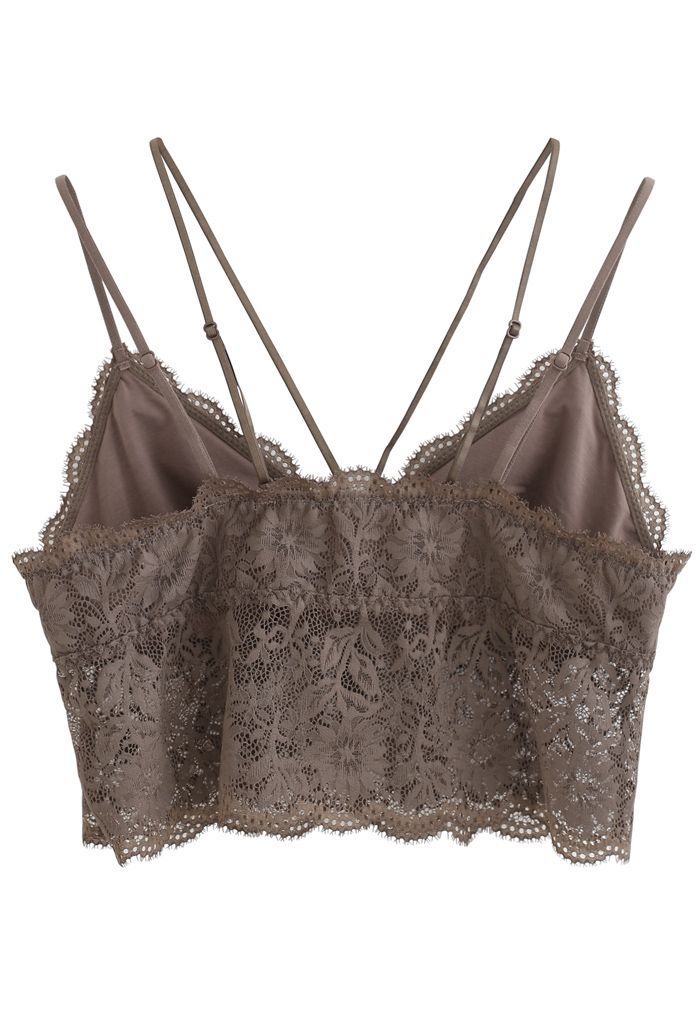 Strappy Full Lace Button Down Bustier Top in Brown