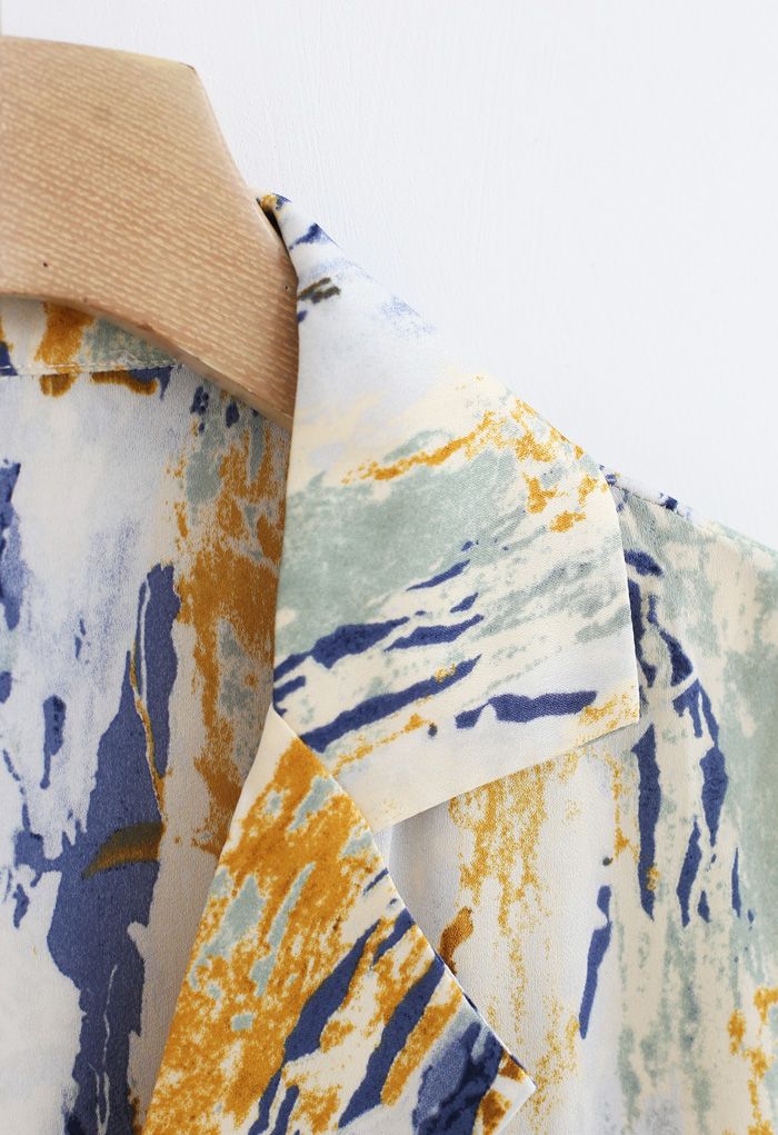Multi-Colored Abstract Painting Buttoned Shirt