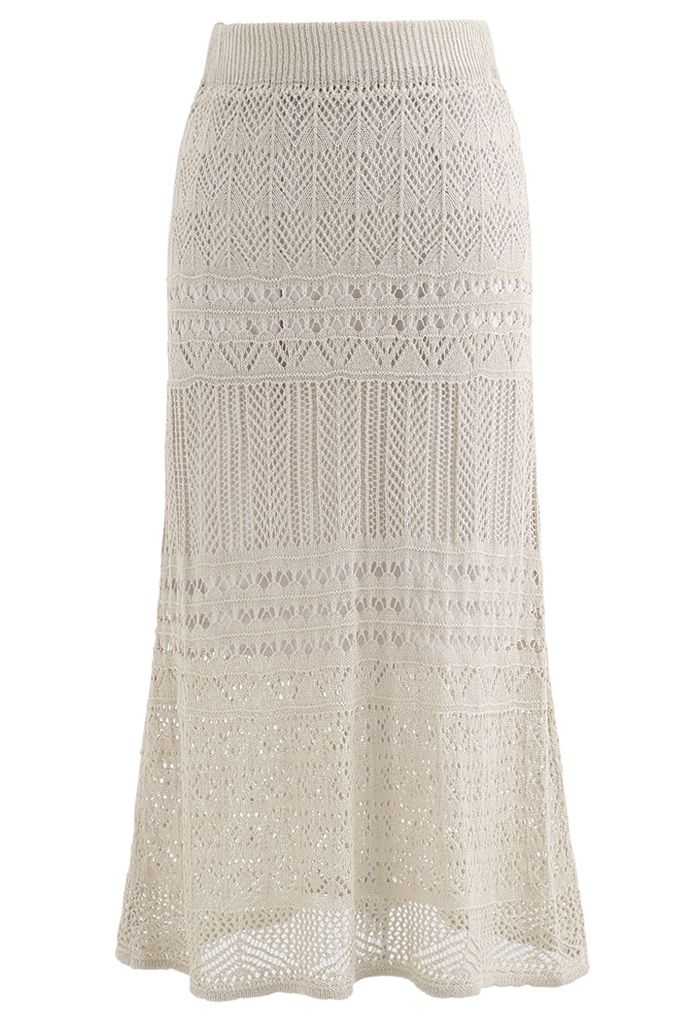 Versatile Hollow Out Knit Skirt in Sand