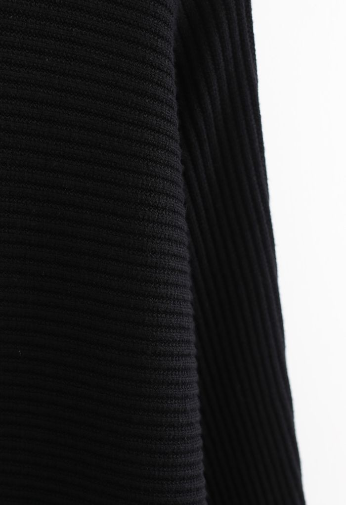 Basic Rib Knit Cowl Neck Crop Sweater in Black