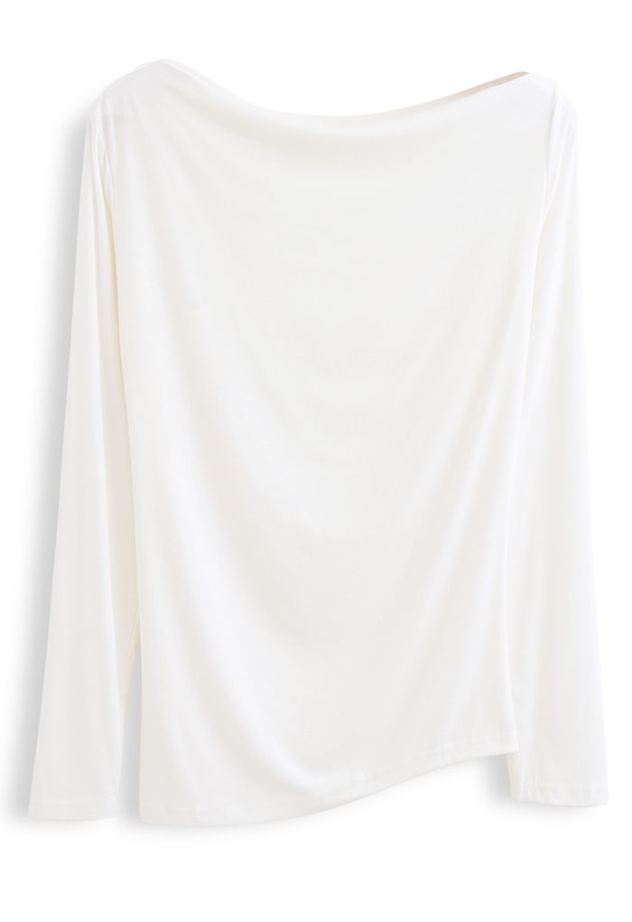 Drape Neck Long Sleeves Top in White