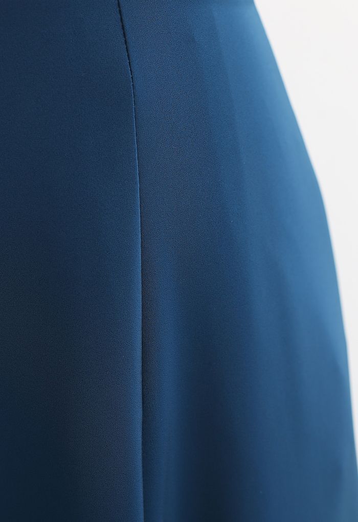 Satin A-Line Midi Skirt in Indigo