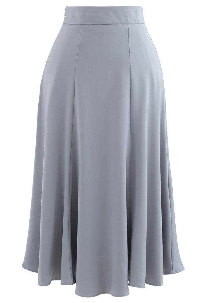Satin A-Line Midi Skirt in Grey