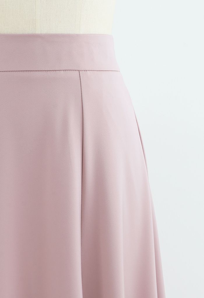 Satin A-Line Midi Skirt in Pink