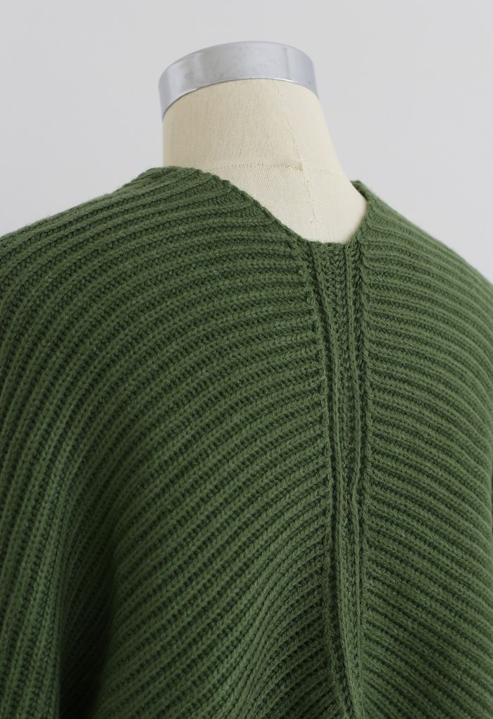 Crisscross Ribbed Knit Crop Sweater in Army Green