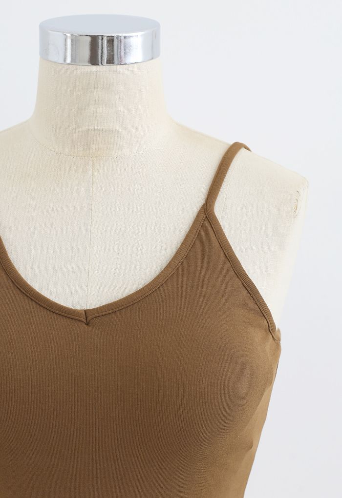 Cropped Rib Cami Tank Top in Brown