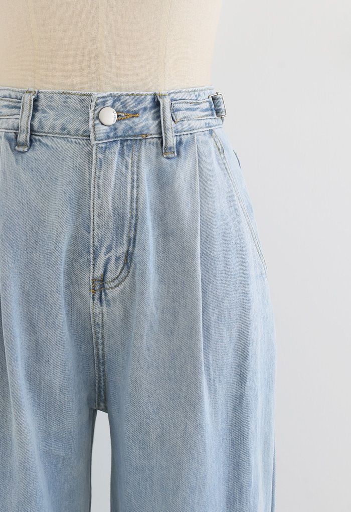 Belted Wide-Leg Pocket Jeans in Light Blue
