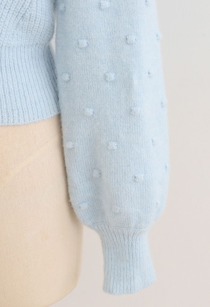 Bowknot Back Square Neck Knit Sweater in Baby Blue