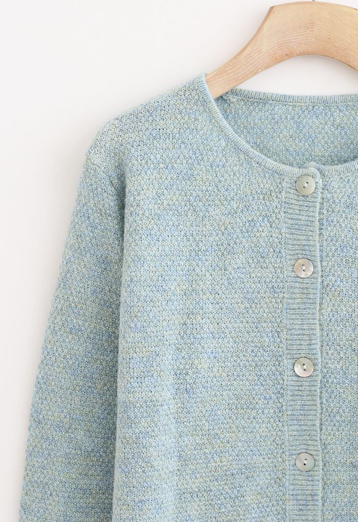 Button Placket Knit Cardigan in Turquoise