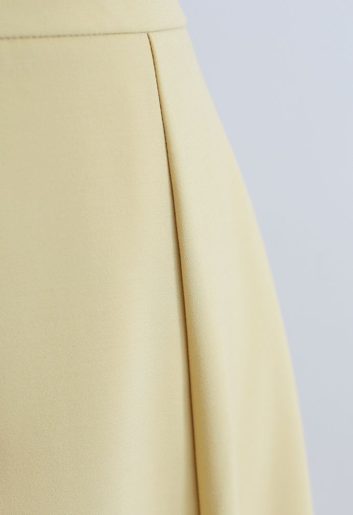 Seam Detail Flare Hem Midi Skirt in Yellow