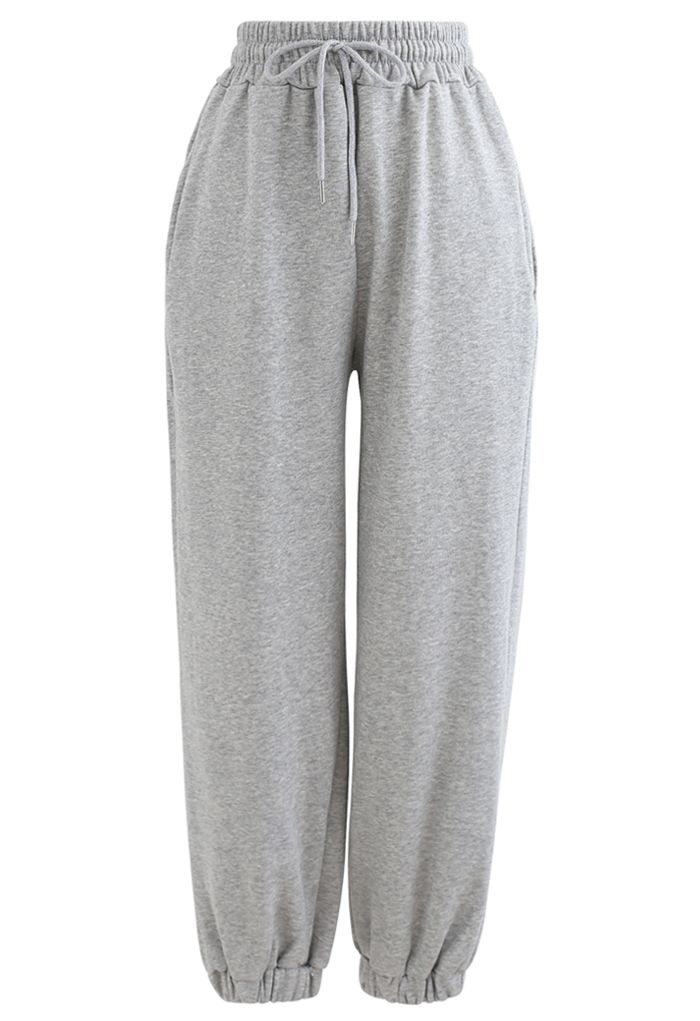 Drawstring Tapered Joggers in Grey