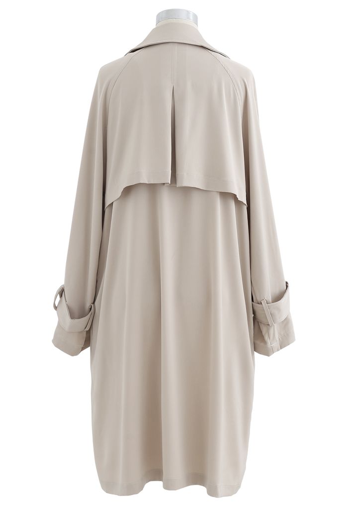 Belted Double-Breasted Chiffon Trench Coat in Sand