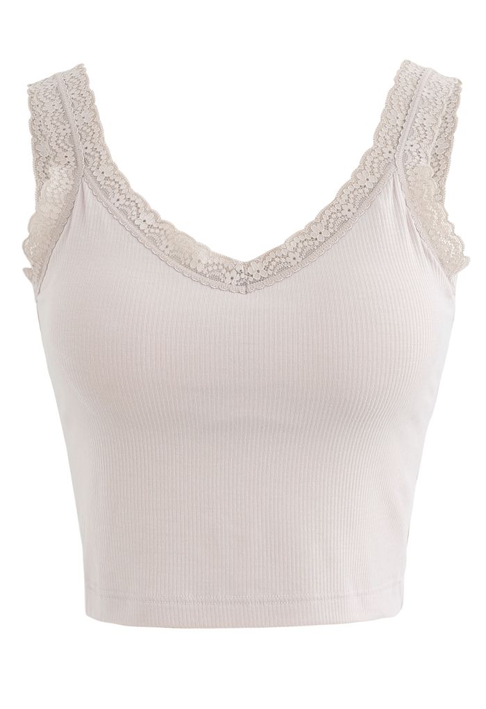 Lace Straps Tank Top in Nude Pink