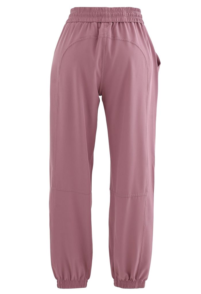 Drawstring Pockets Tapered Joggers in Dusty Pink