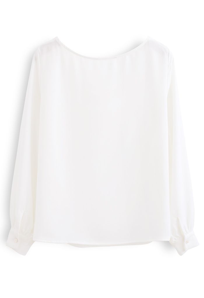 Satin Drape Neck Versatile Shirt in White