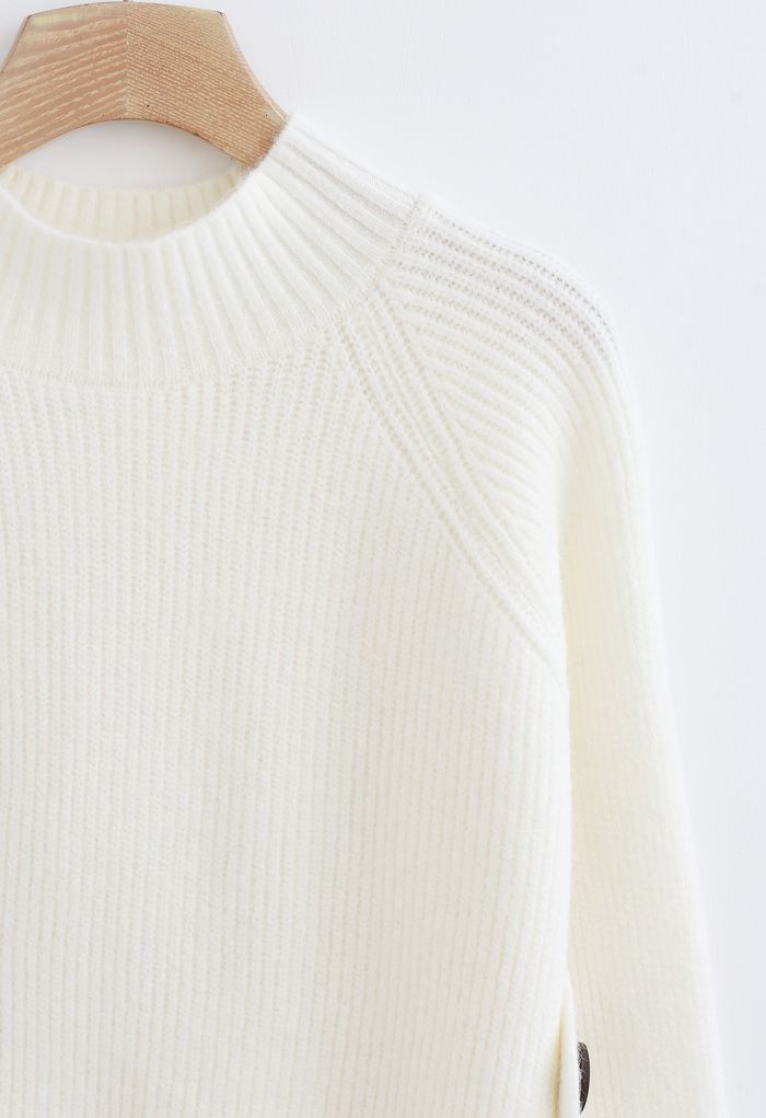 Button Side Hi-Lo Knit Sweater in Ivory