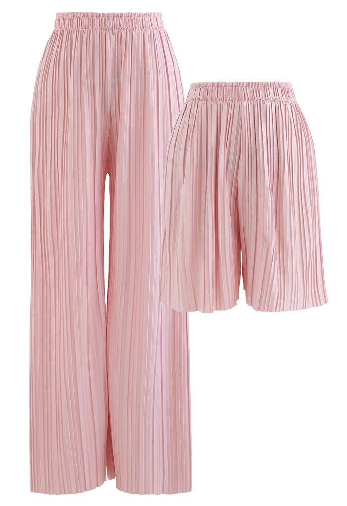 Full Pleated Two-Piece Shorts and Pants in Pink