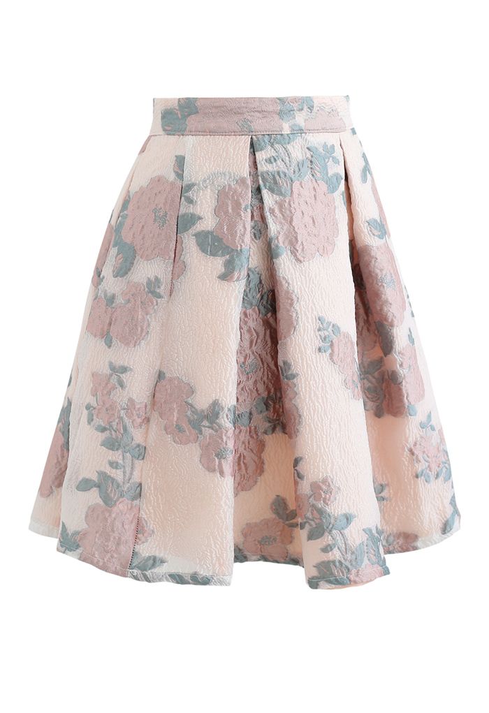 Blooming Rose Jacquard Organza Pleated Skirt