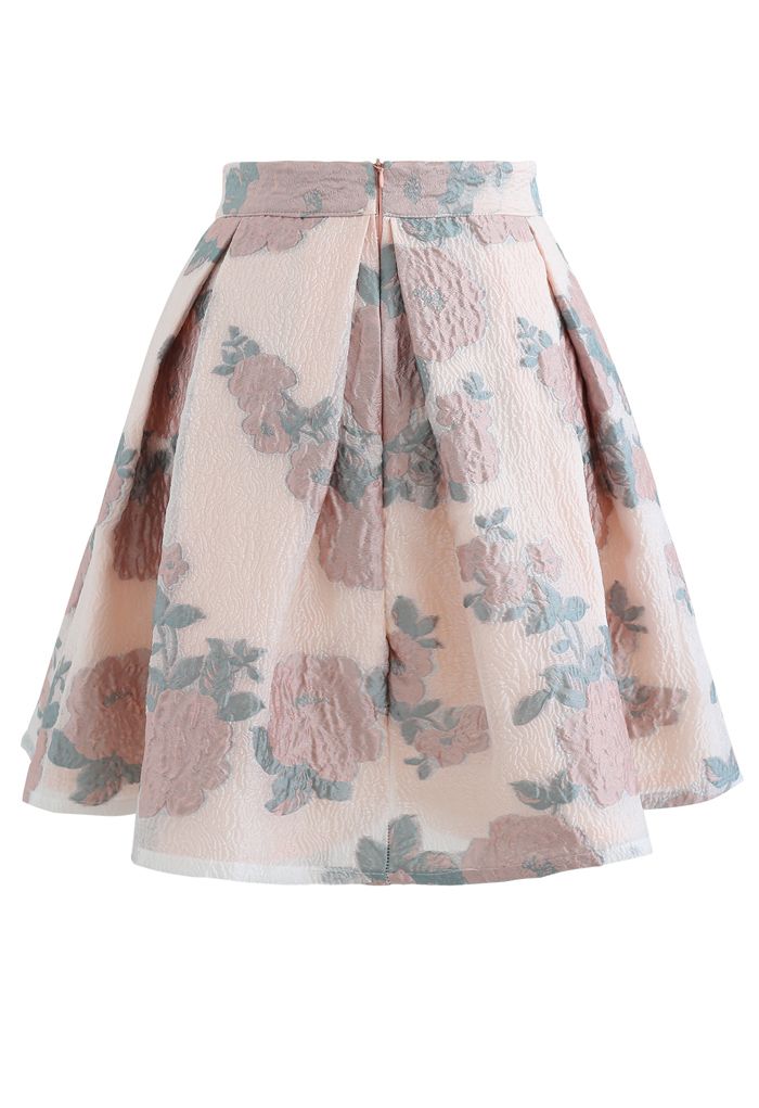 Blooming Rose Jacquard Organza Pleated Skirt