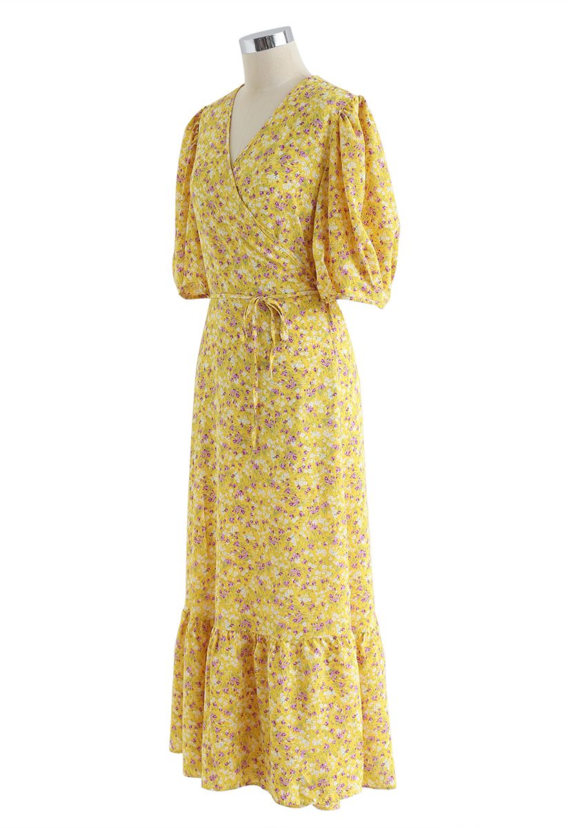 Allured Floret Wrapped Dress in Mustard