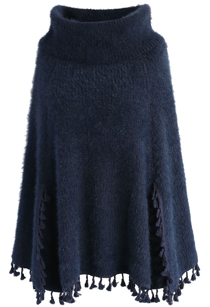 Winter Tale Knitted Cape in Navy