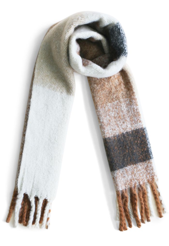 Coffee Time Fringed Scarf 