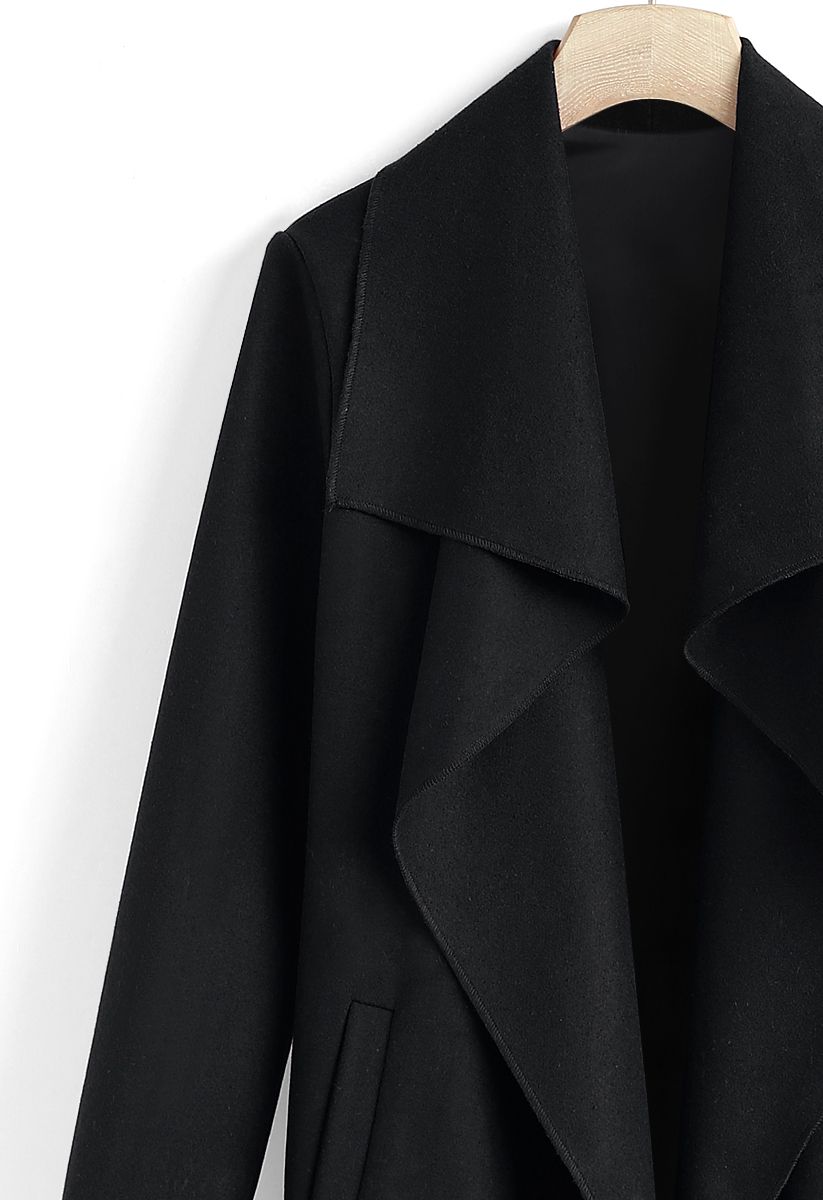 Free Myself Open Front Wool-Blend Coat in Black