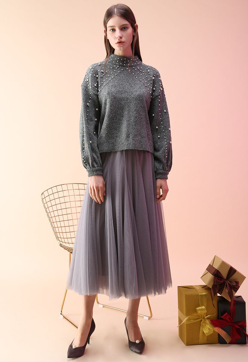 My Secret Weapon Tulle Maxi Skirt in Grey