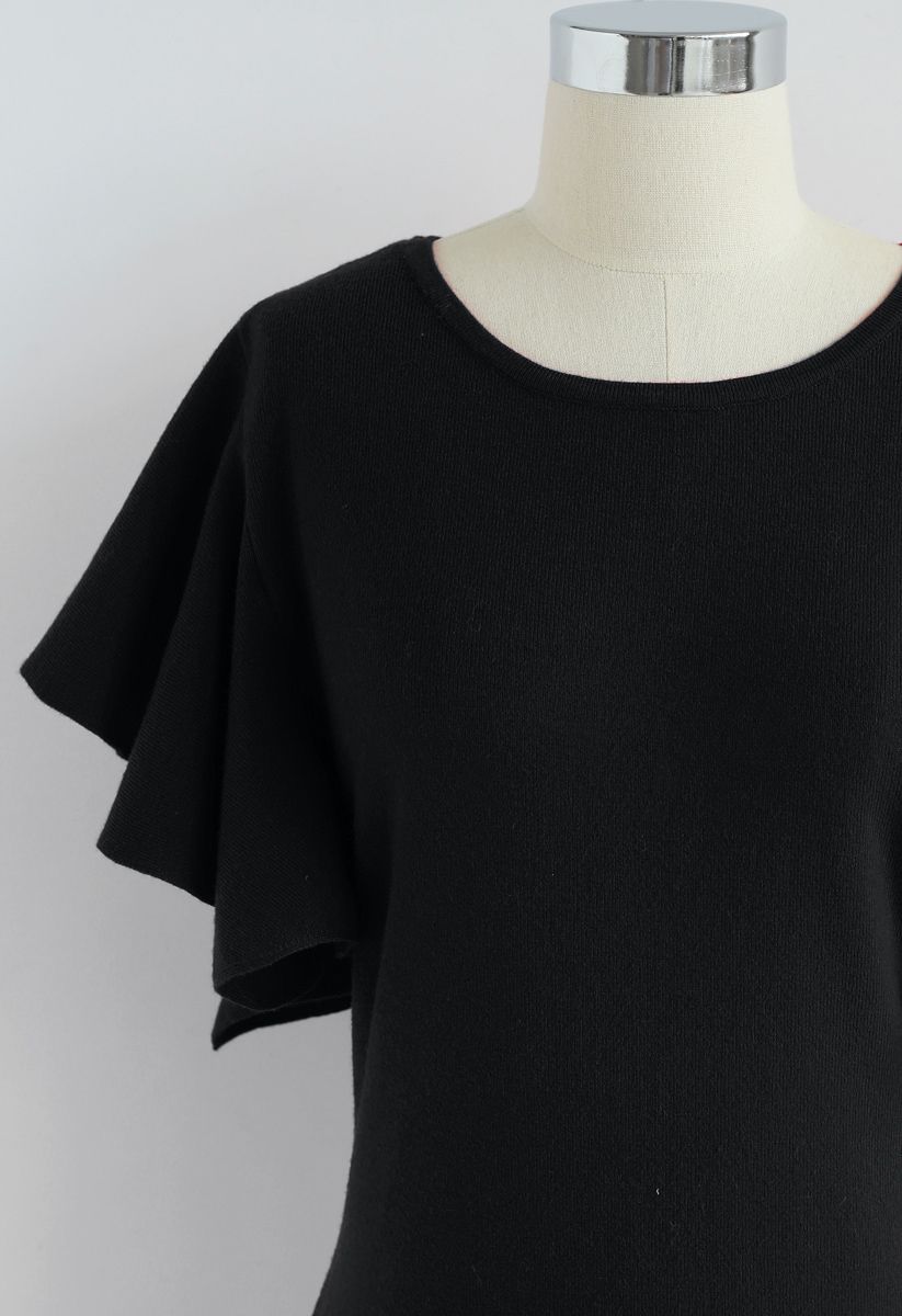 Out of Ordinary Ruffle Shift Knit Dress in Black