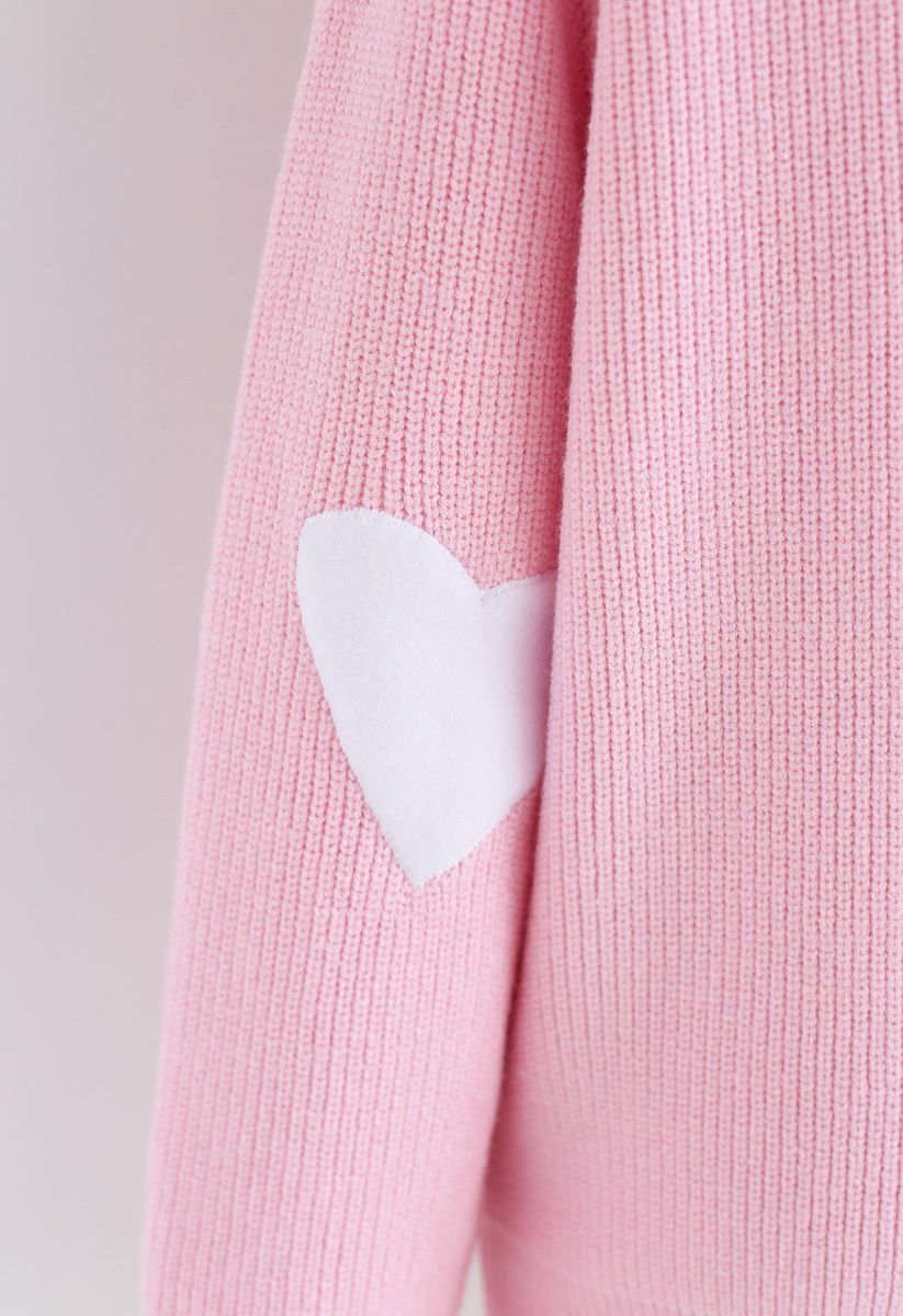 Heart and Soul Patched Knit Sweater in Pink