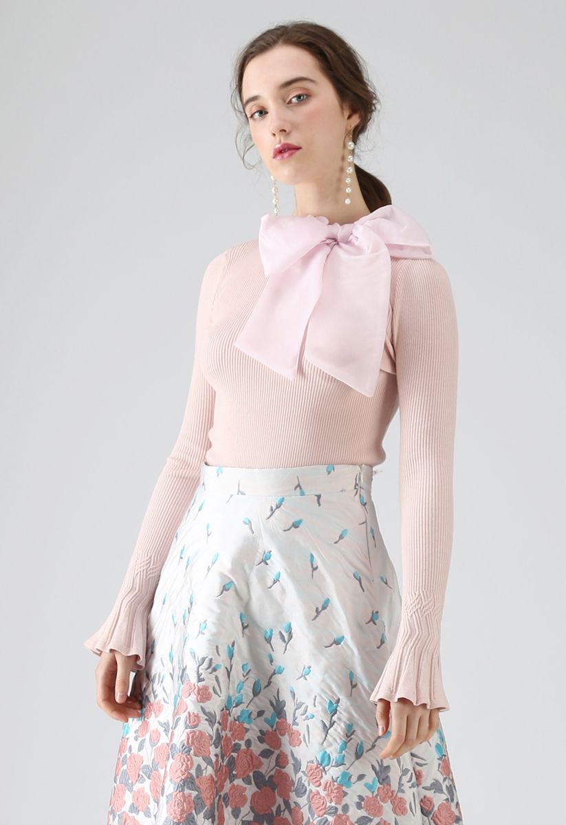 Fancy with Bowknot Knit Top in Pink