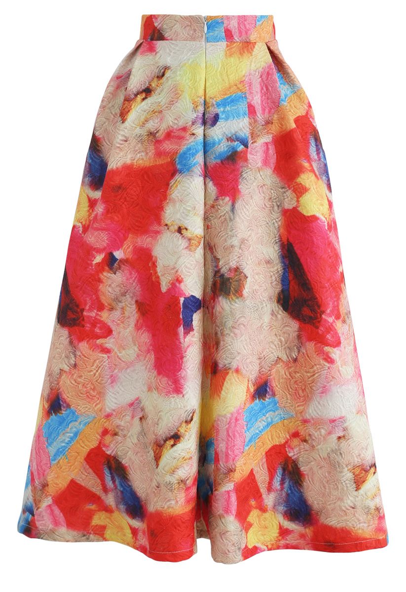 Florid Watercolor Embossed A-Line Skirt