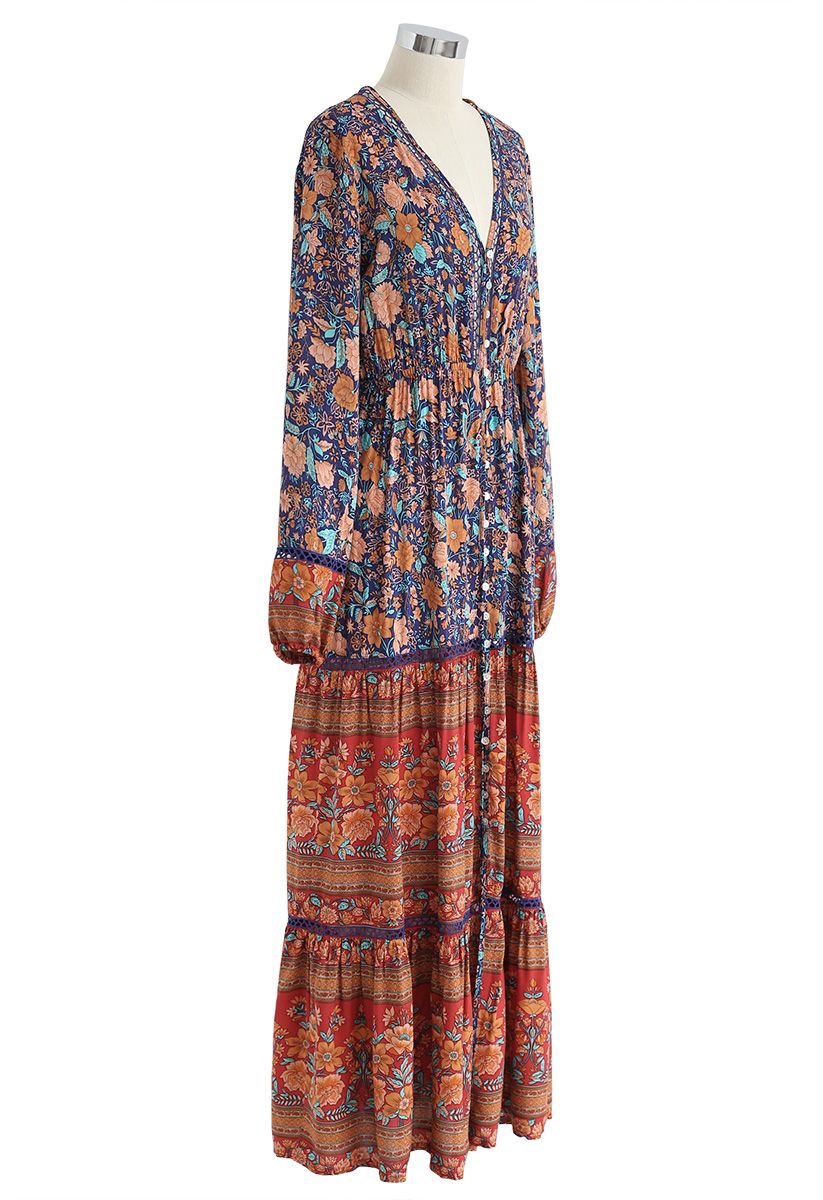 Boho Psychedelic Floral Maxi Dress