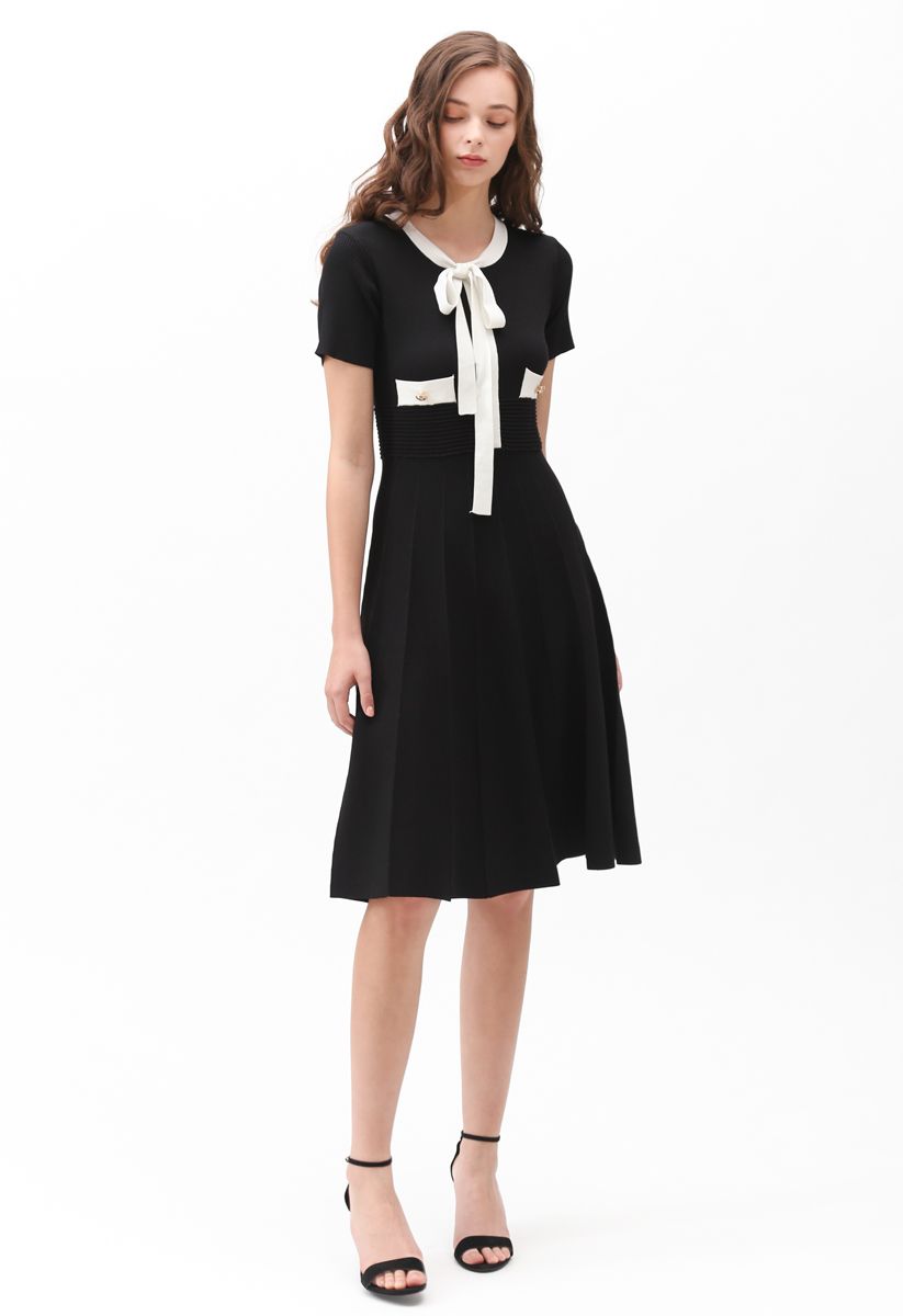 Take A Ride With Me Bowknot Knit Dress in Black  