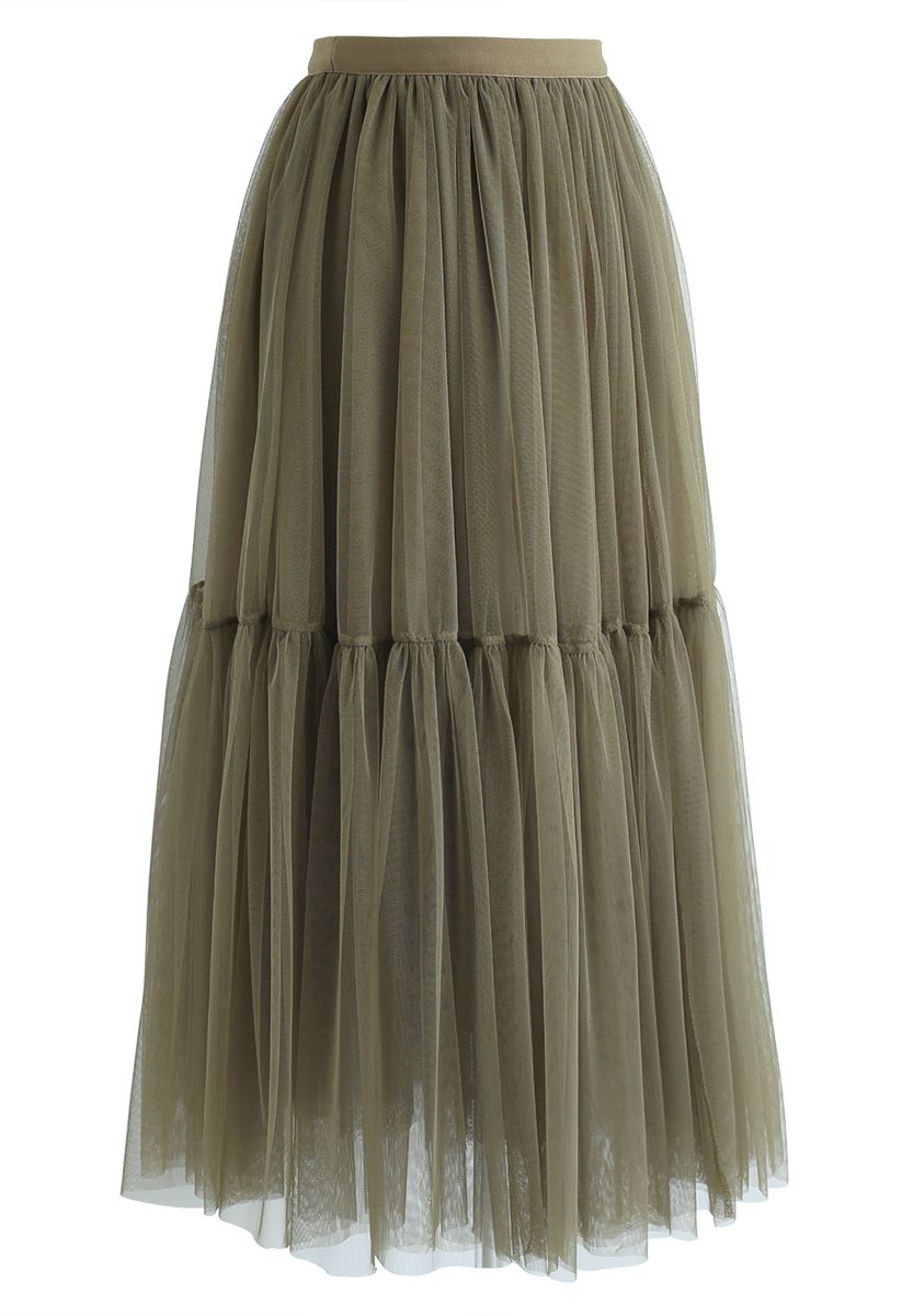 Can't Let Go Mesh Tulle Skirt in Army Green