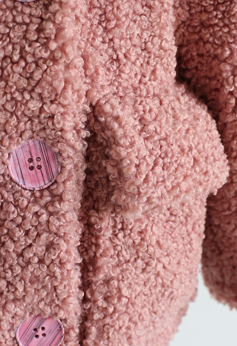 Buttoned Pocket Teddy Coat in Mauve
